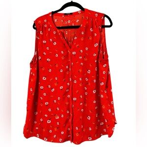 NYDJ Red/Orange Sleeveless Blouse with Mandarin Collar‎